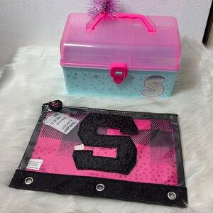 Set of 2 Justice Letter S Make Up Organizer Caboodle Pencil Pouch